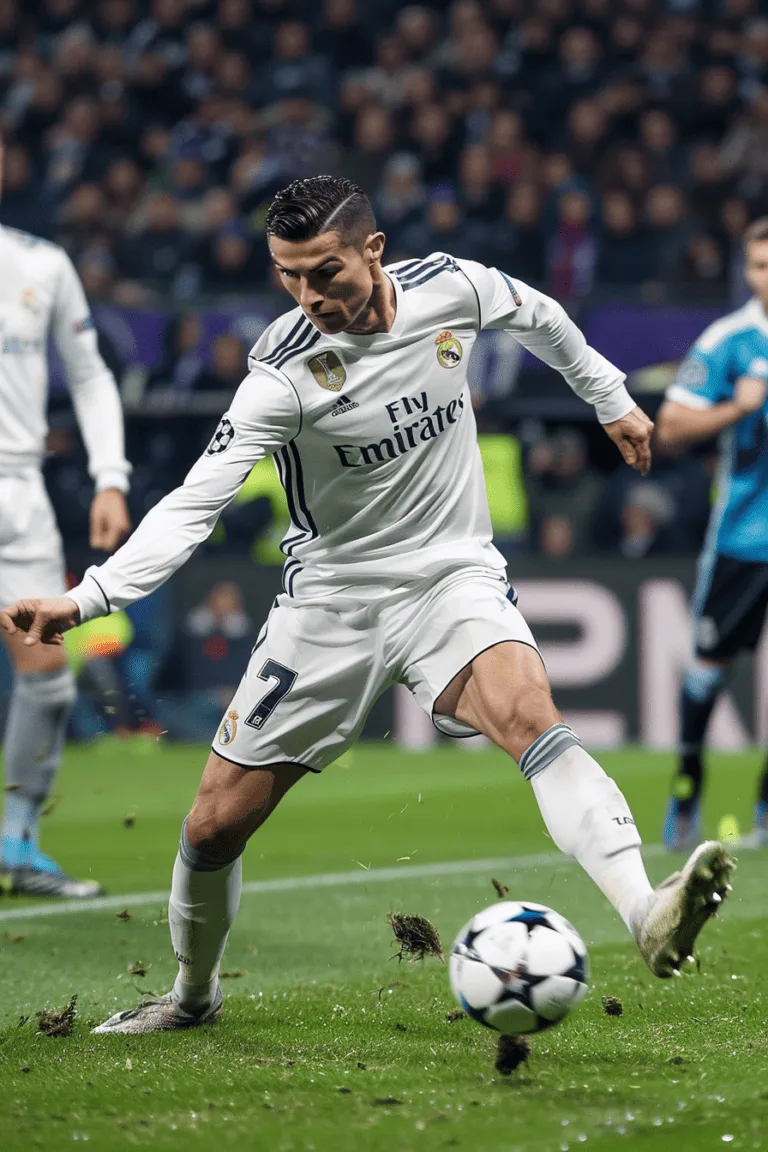 Cristiano ronaldo in action during a soccer match.