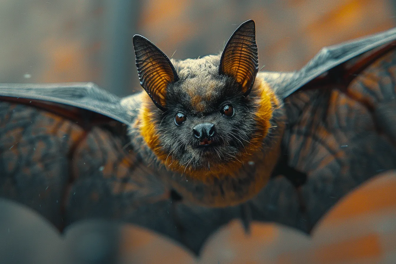 An image of a bat flying in the air.