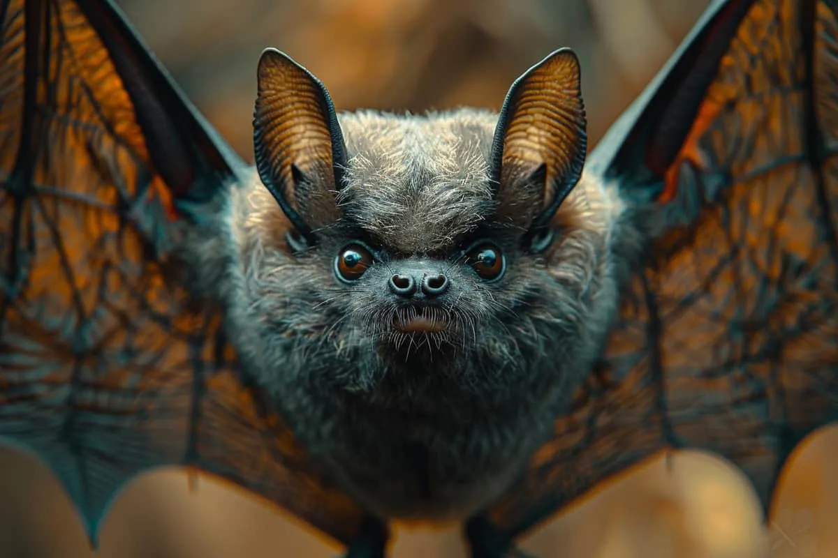 A close up of a bat with large eyes.