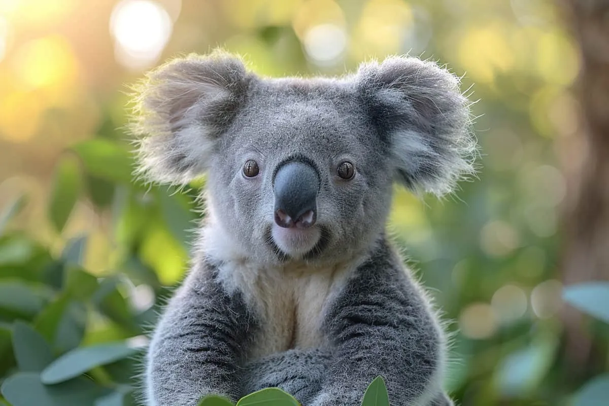 A koala bear is sitting in a tree.