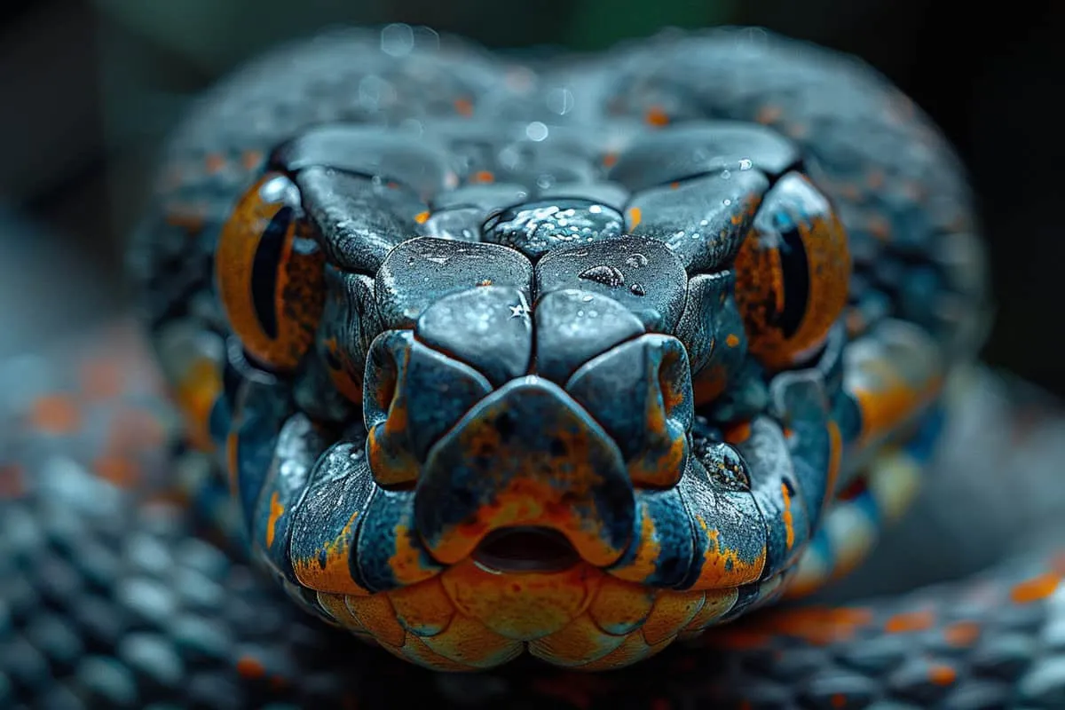 A close up of a snake's head.