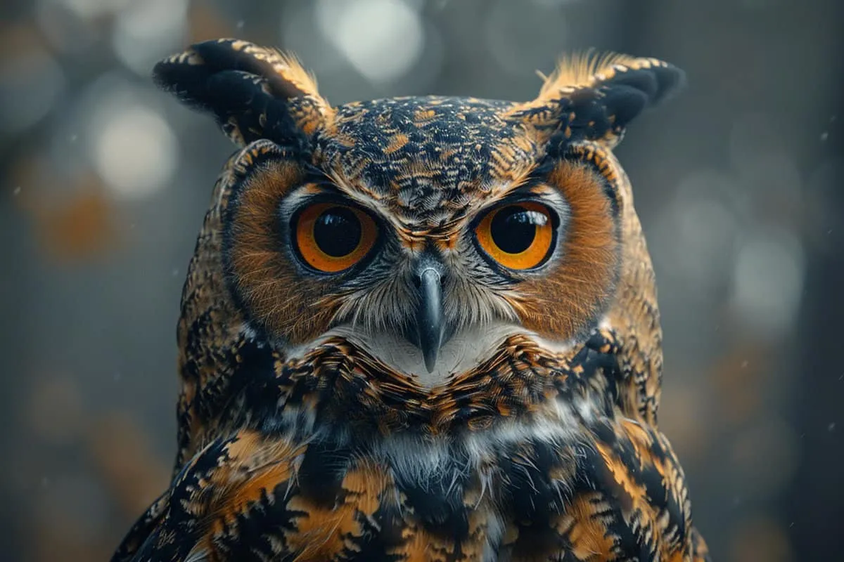 A close up of an owl looking at the camera.