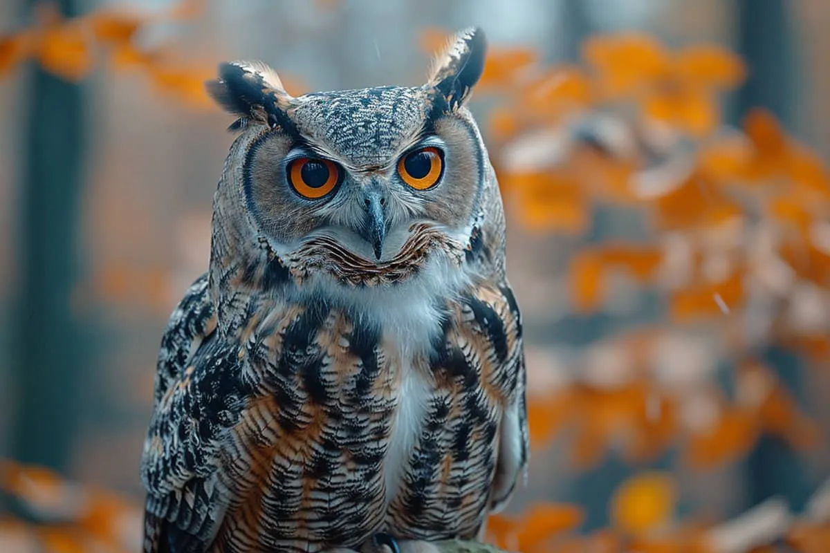 An owl is sitting on a branch in the forest.