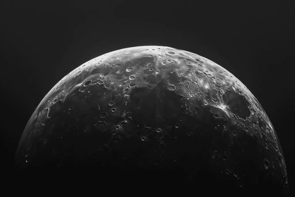 A black and white photo of the moon.