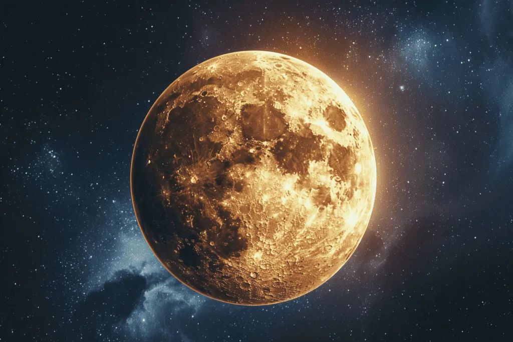 The moon in space with stars in the background.