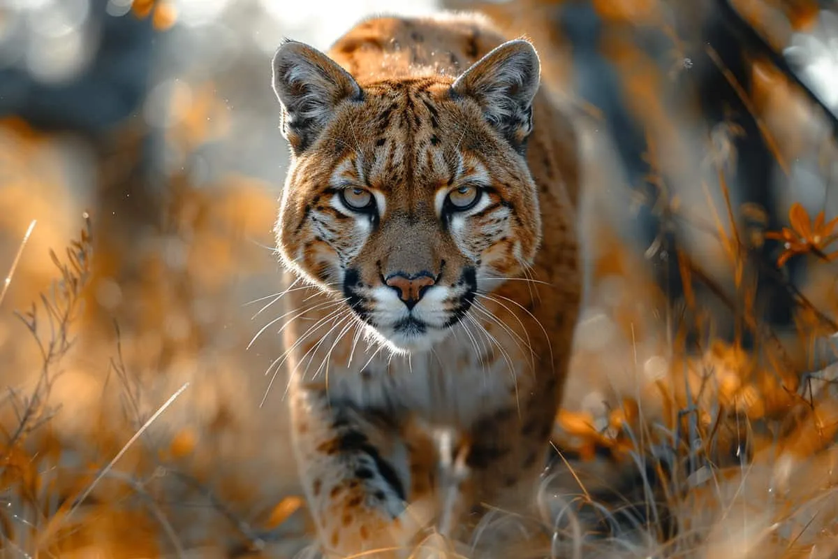 A lynx is walking through the woods.