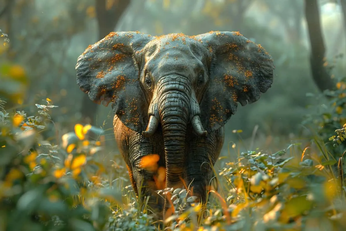 An elephant walking through a forest.
