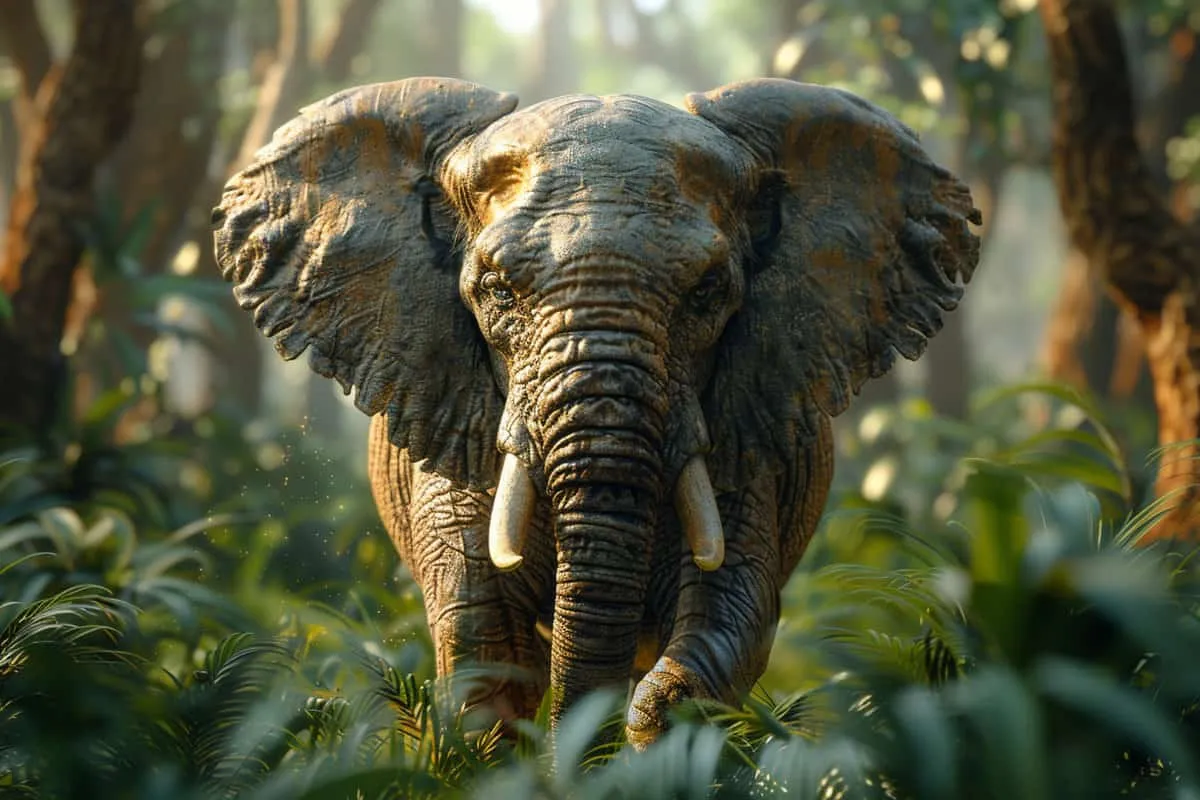 An elephant is walking through the jungle.