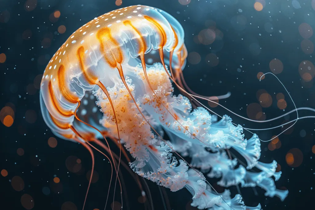 An image of a jellyfish swimming in the ocean.