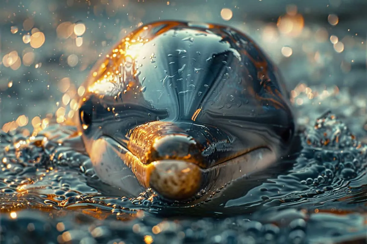 A close up of a dolphin swimming in the water.