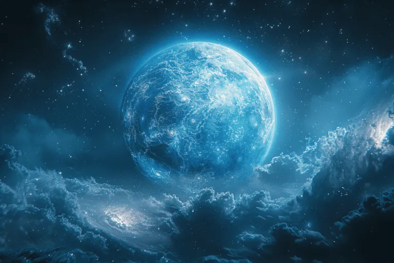 An image of a blue planet in space.