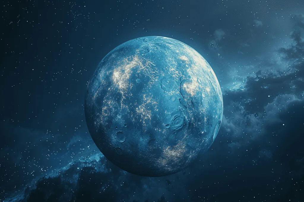 An image of a blue planet in space.